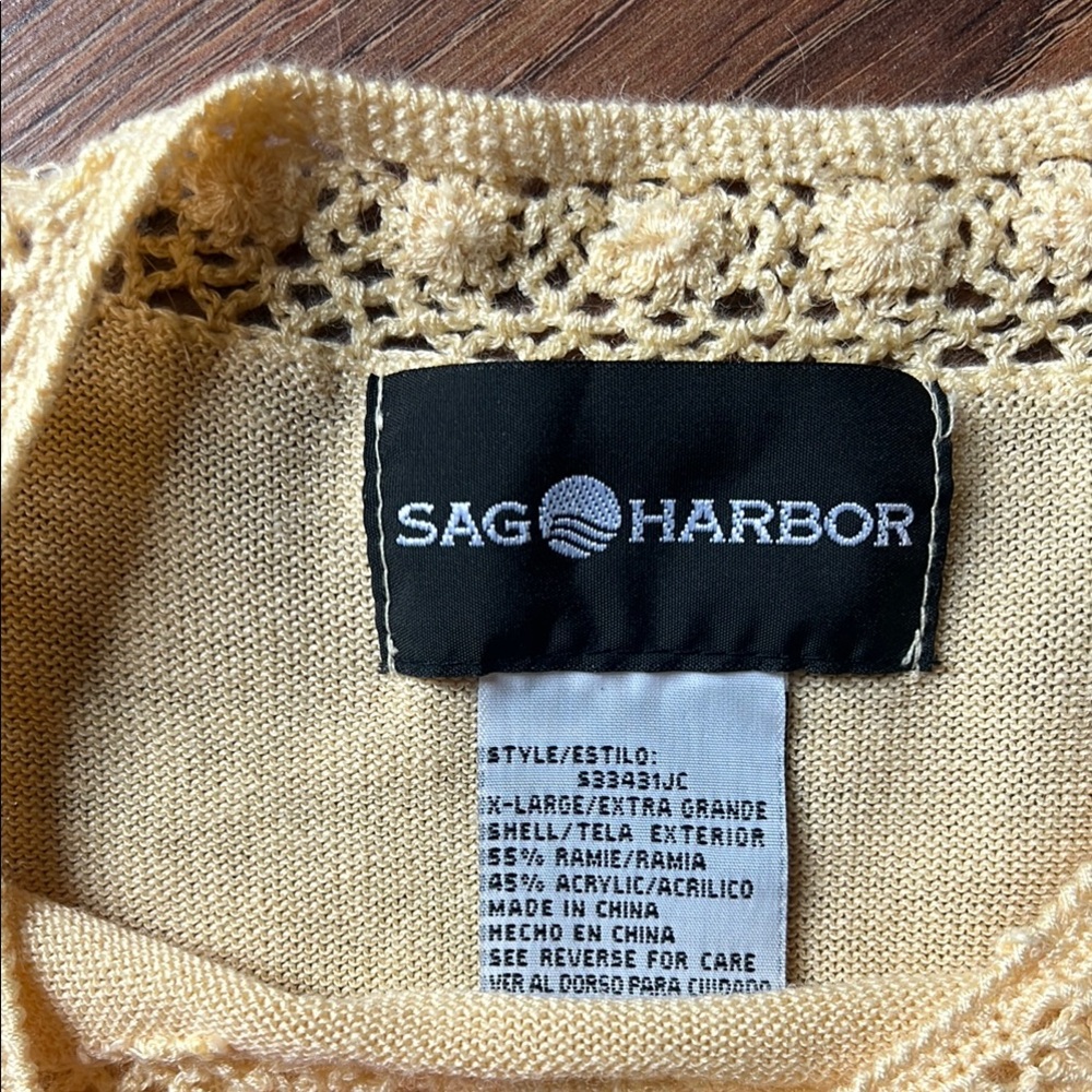 Sag Harbor Butter Yellow Short Sleeve Tee - Crochet Floral Neckline - Picture 3 of 11